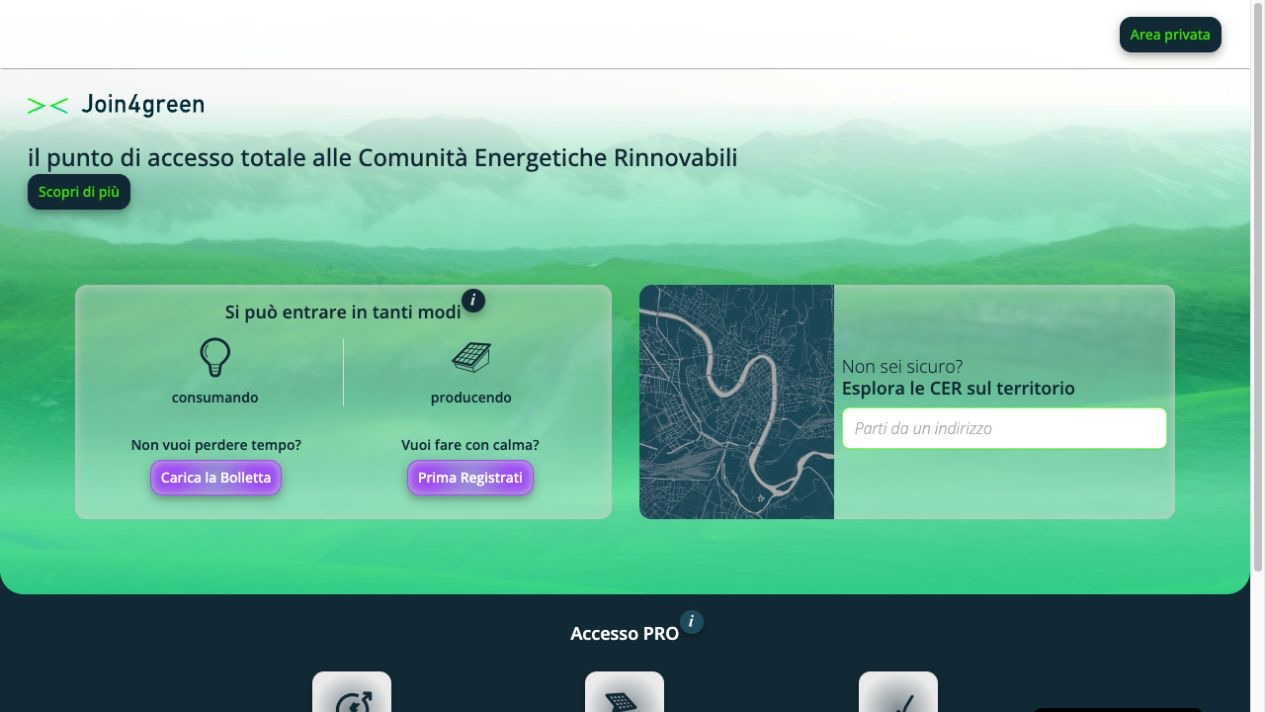 Join4green access and Renewable Energy Community search page